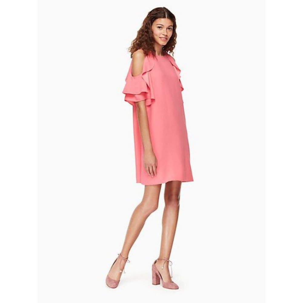 Kate Spade Cold Shoulder Crepe Dress in Petunia Pink Size XL Ruffle Sleeveless